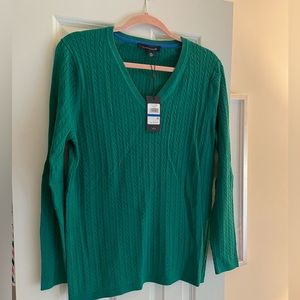 Tommy Hilfiger Thin cable v neck sweater. Green. xL. NWT